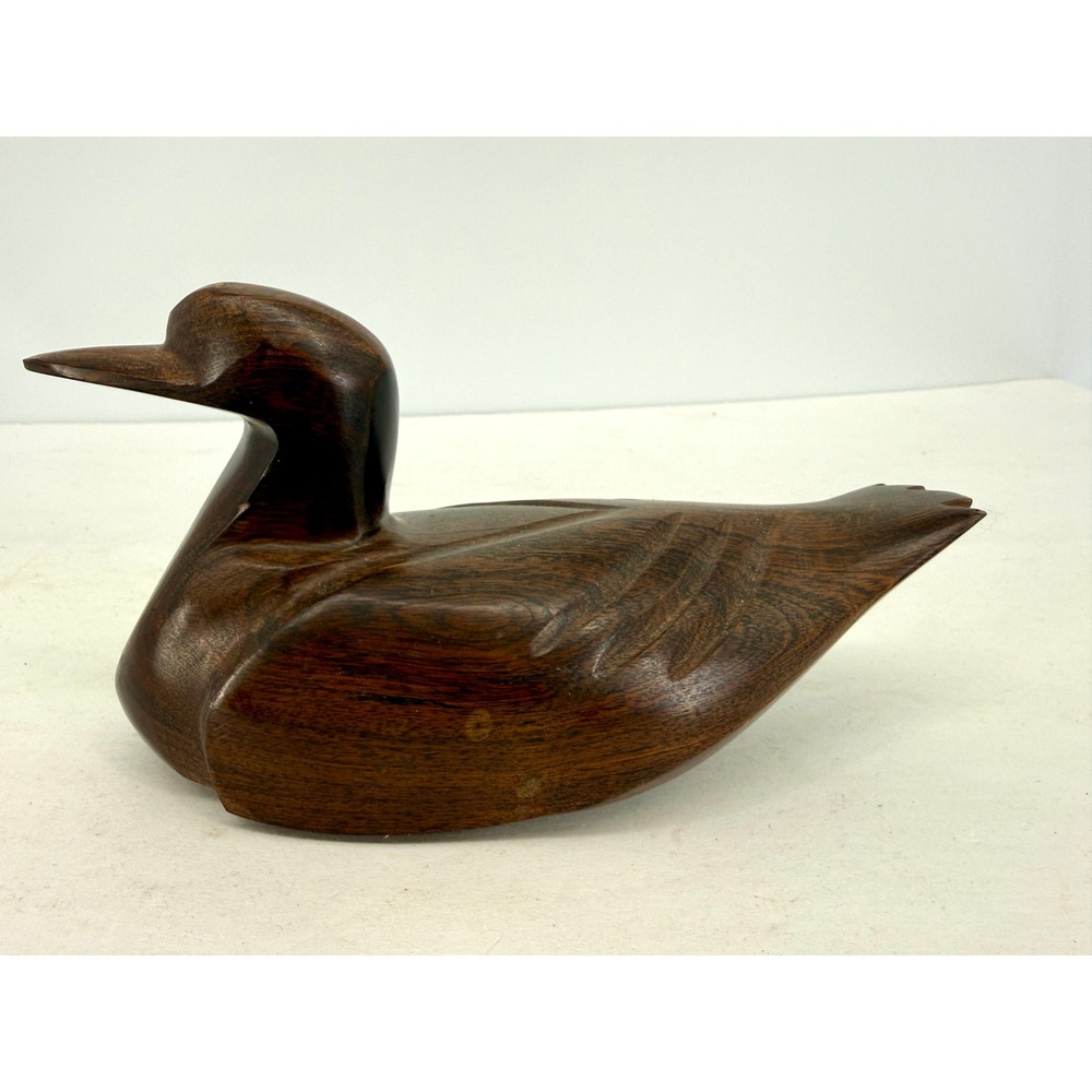 intage Hand Carved Duck Figurine –‎ Solid Heavy Wood – 9.5" Long